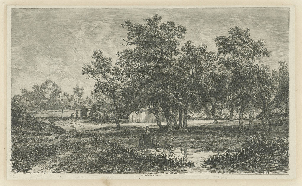 Detail of Landscape with farm among the trees by Christiaan Immerzeel