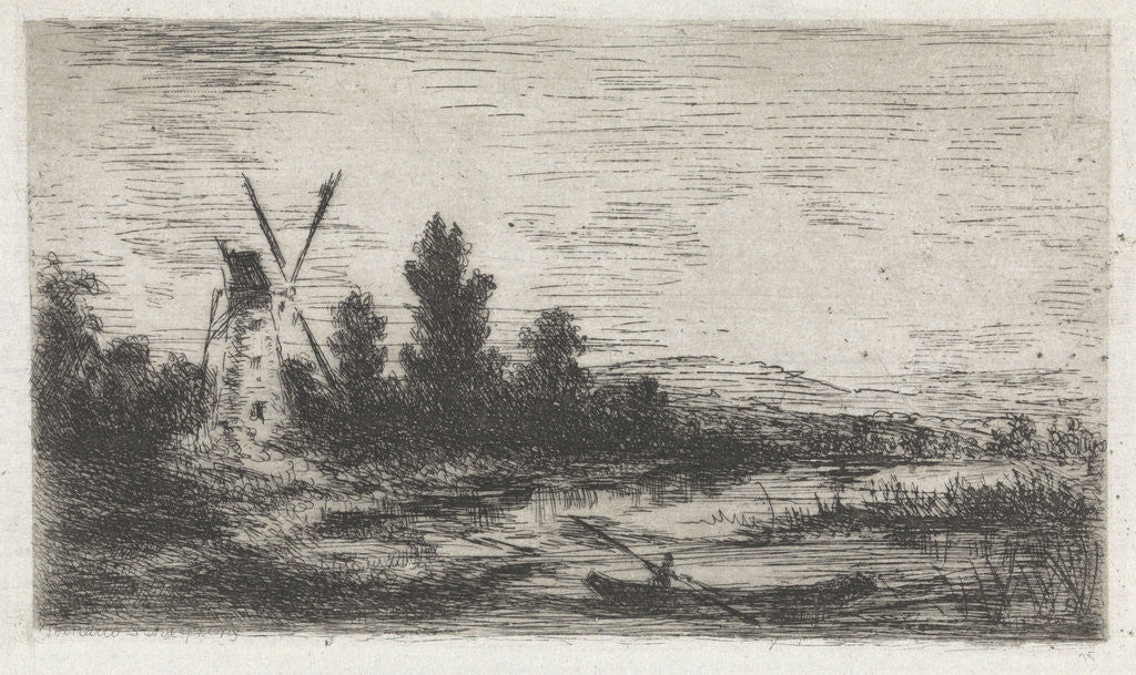 Detail of Landscape with mill and rowing boat by Arnoud Schaepkens