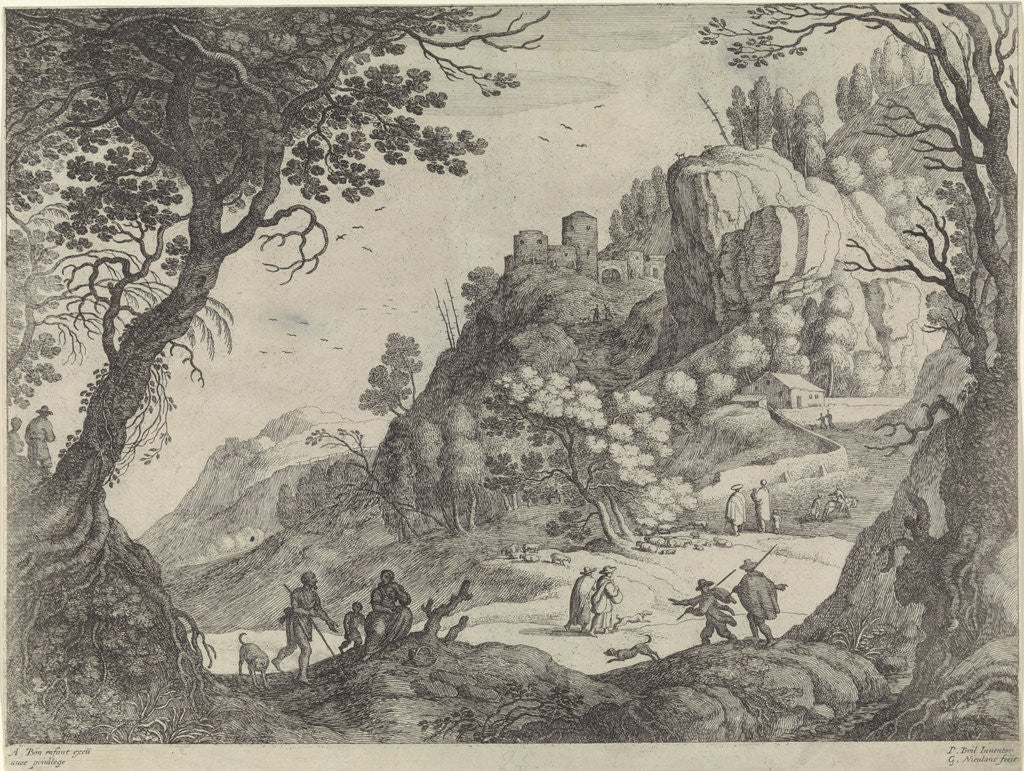 Detail of Mountain landscape with figures by Antoine Bonenfant