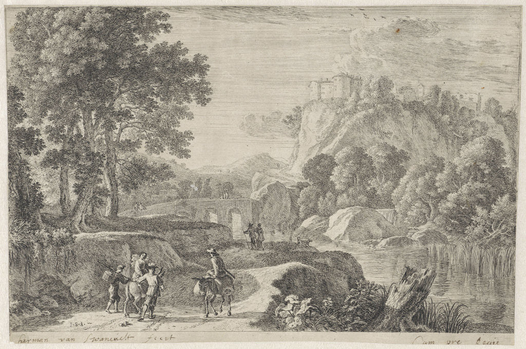 Detail of Landscape with Travellers by Lodewijk XIV