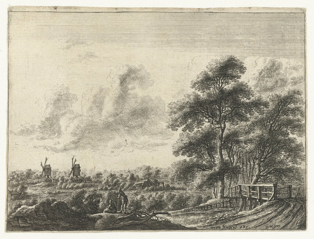 Detail of Landscape with small bridge, Gilles Neyts by Ioan Huysens