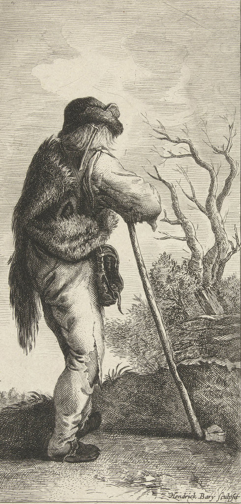 Detail of Man leaning on a stick by Hendrik Bary