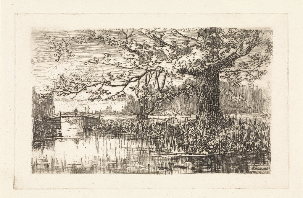 Detail of Landscape with tree and bridge by Elias Stark