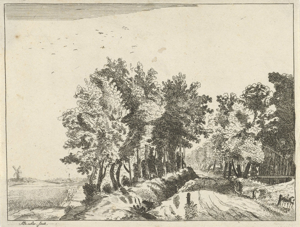 Detail of Landscape with a hut on the road by Anna Maria de Koker