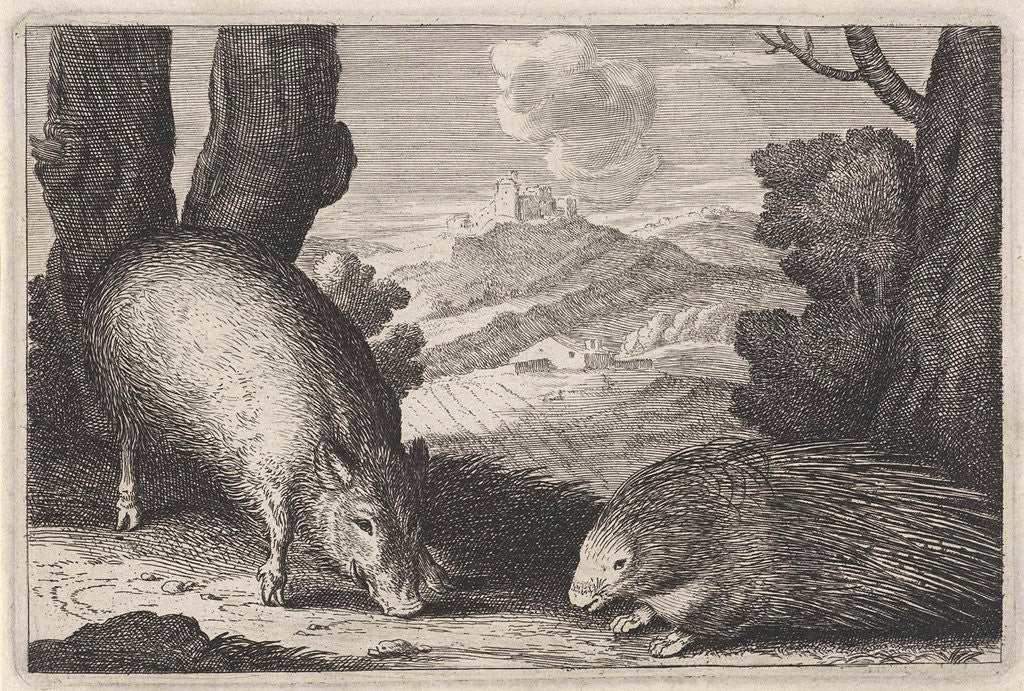 Detail of Landscape with wild boar and porcupine by Anonymous