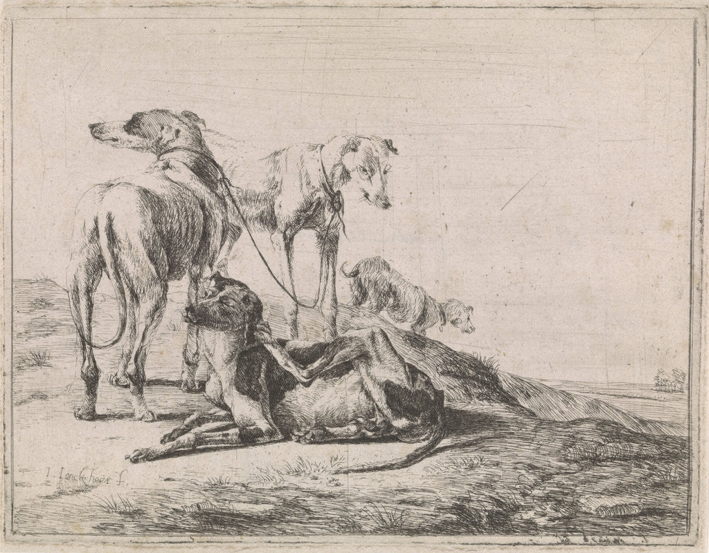 Detail of Landscape with four greyhounds by Jacob de Jonckheer