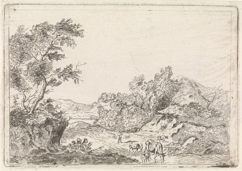 Detail of Mountainous landscape with cattle by Johannes Christiaan Janson