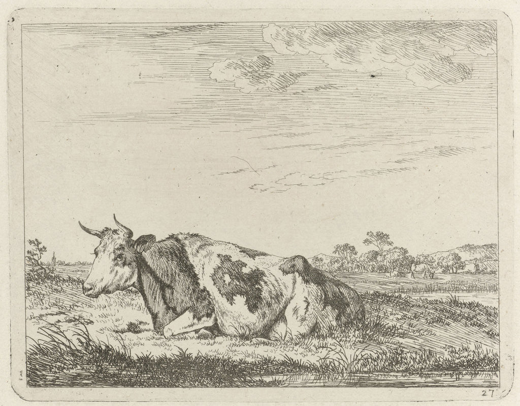 Detail of Landscape with reclining cow by Johannes Janson