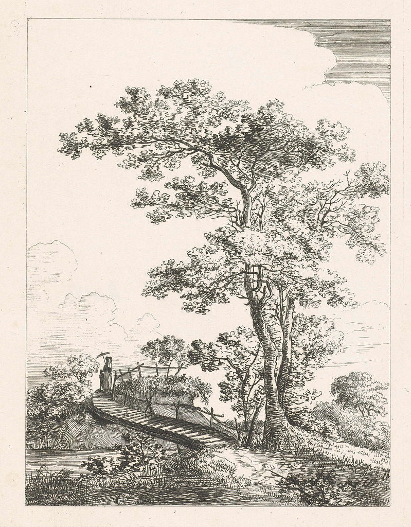 Detail of Landscape with trees and bridge by Louis Jacopsen