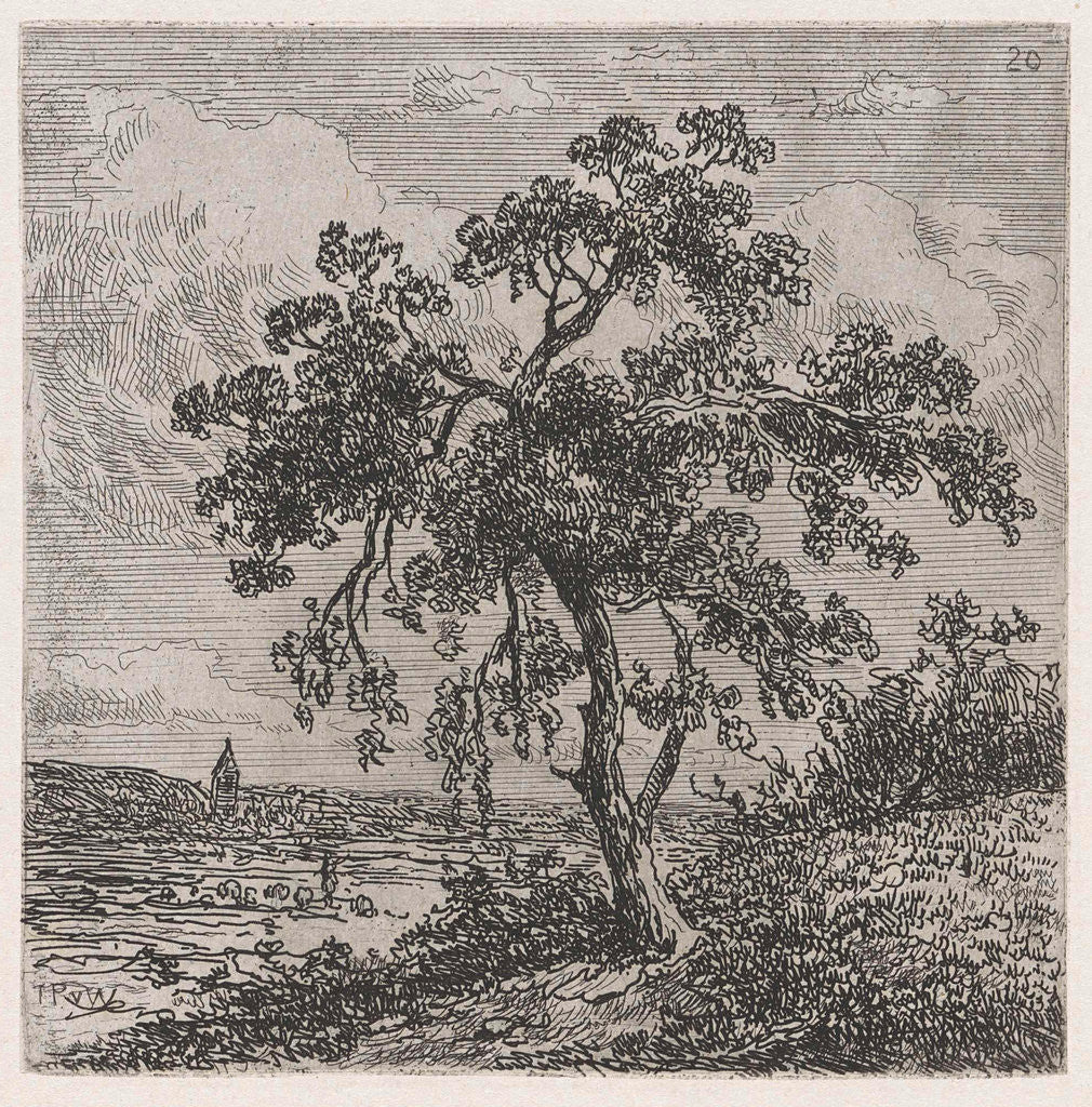 Detail of Landscape with a big tree by Johannes Pieter van Wisselingh