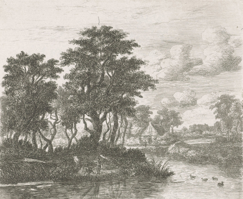 Detail of River landscape with an angler by Meindert Hobbema