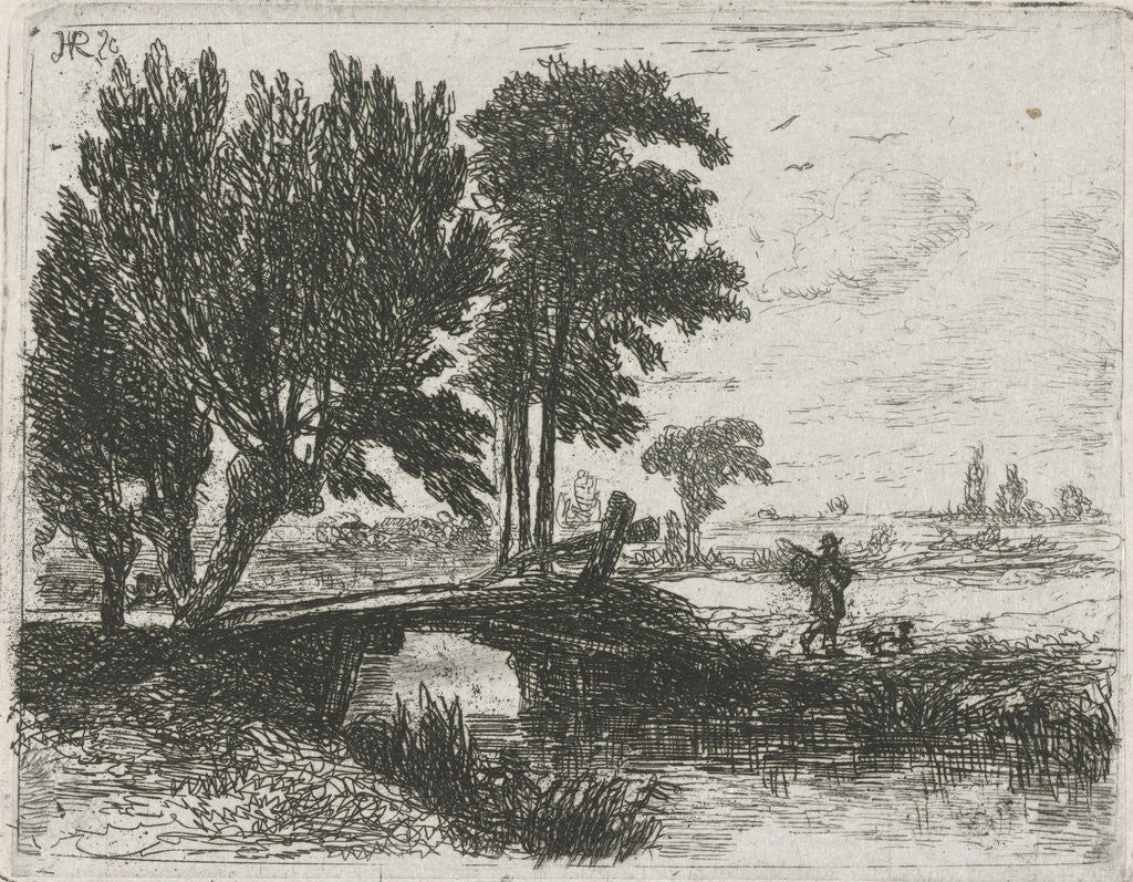 Detail of Fisher in a landscape by Hermanus Jan Hendrik van Rijkelijkhuysen