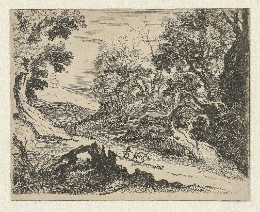 Detail of Hilly Landscape with a donkey herder by Anna Maria de Koker