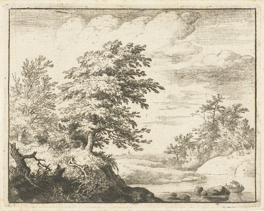 Detail of River Landscape with rowboat by Allaert van Everdingen