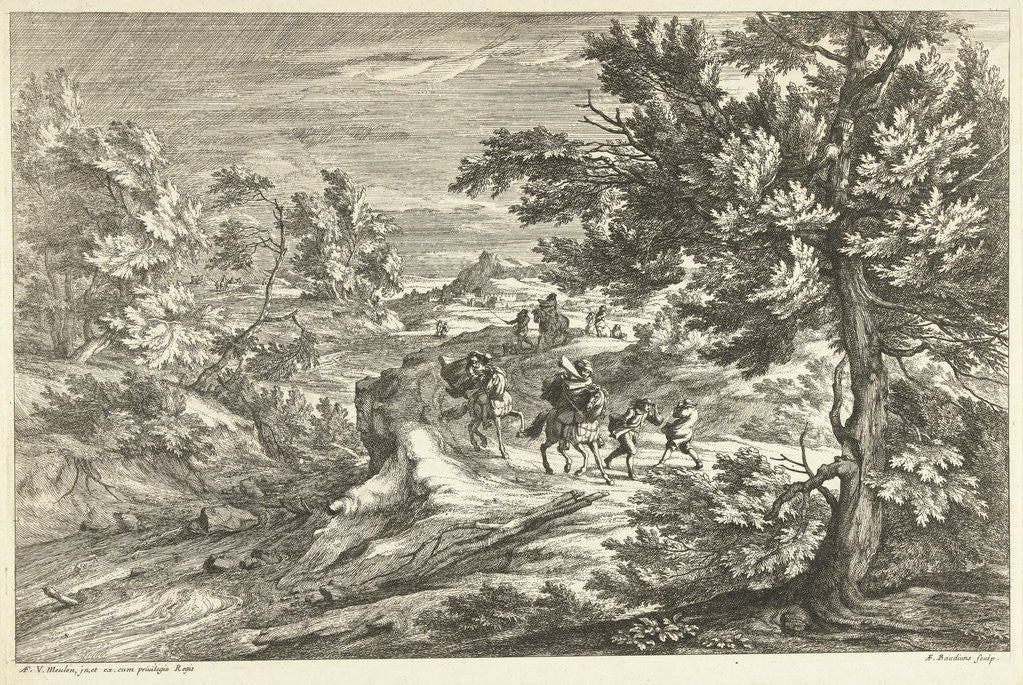 Detail of Landscape with travelers surprised by storm by Lodewijk XIV