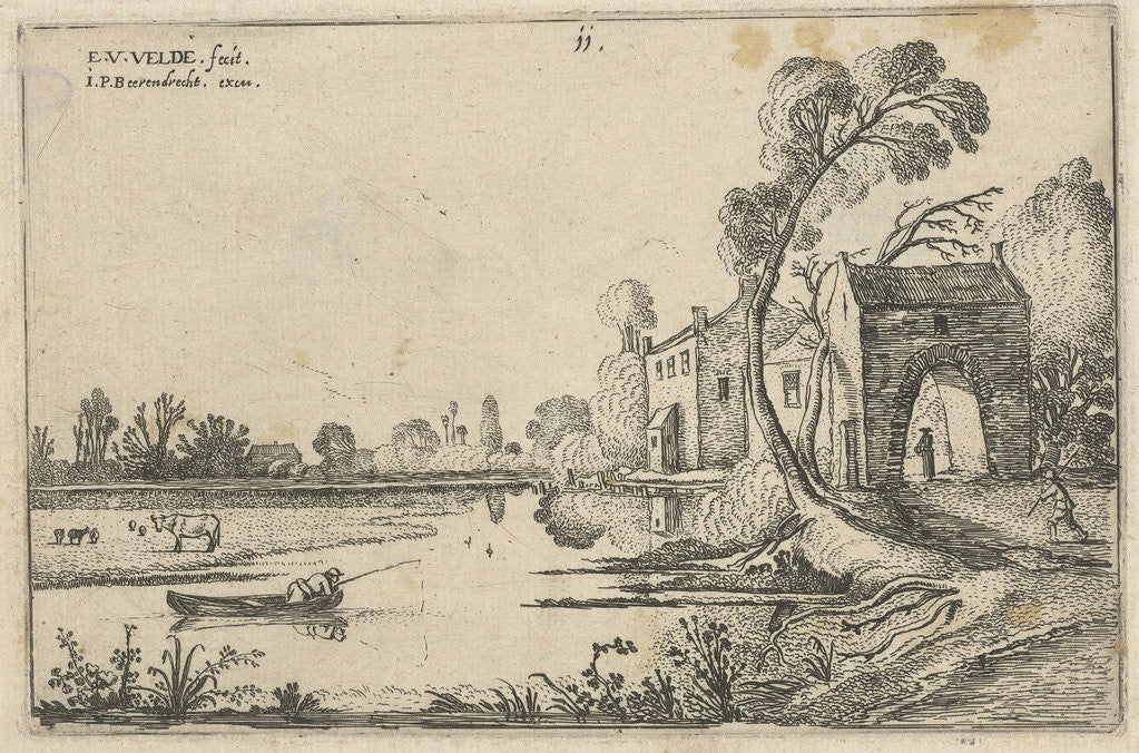 Detail of Landscape with a River and gatehouse by Esaias van de Velde