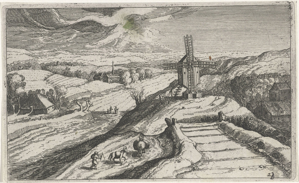 Detail of Hill landscape with a windmill by Anonymous