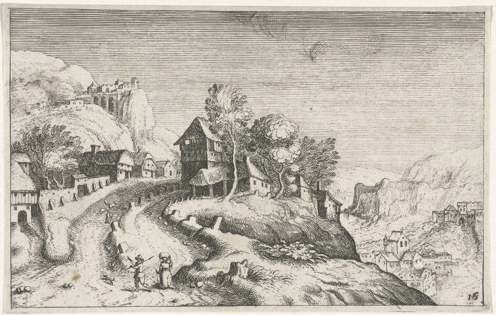 Detail of Village in a mountain landscape by Hendrick Hondius I