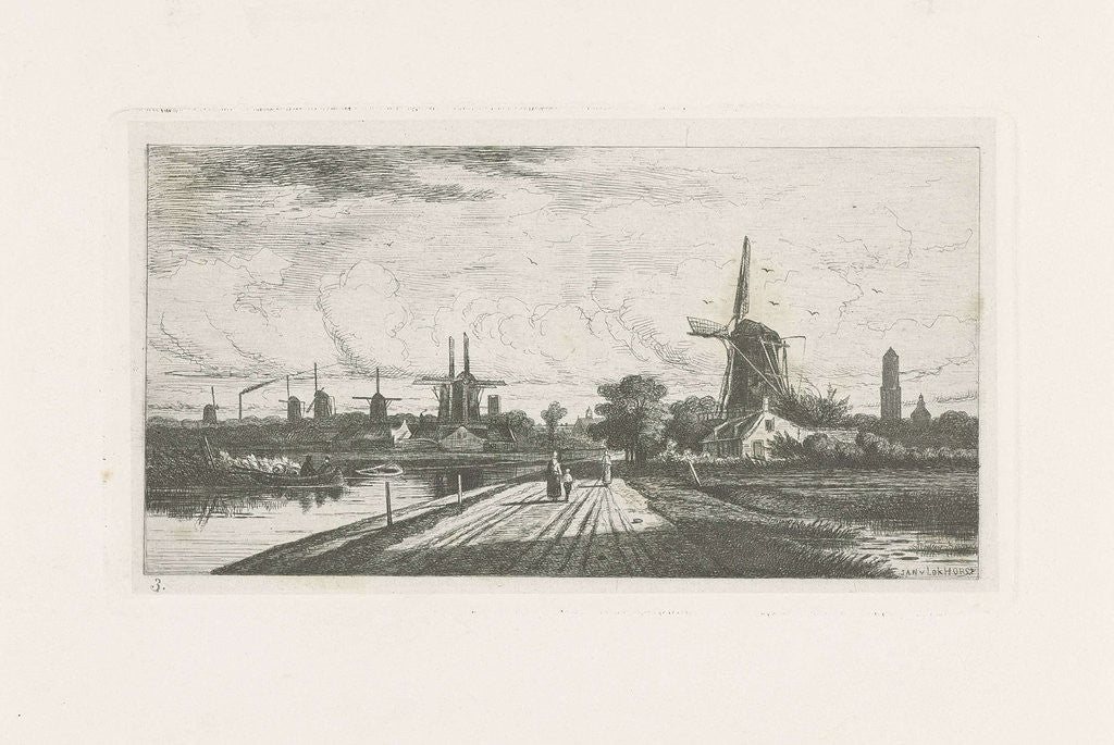 Detail of Landscape with windmills by Jan van Lokhorst