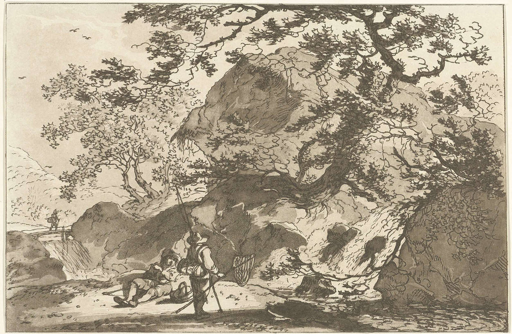 Detail of Landscape with a fisherman and a man resting by Timothy Sheldrake