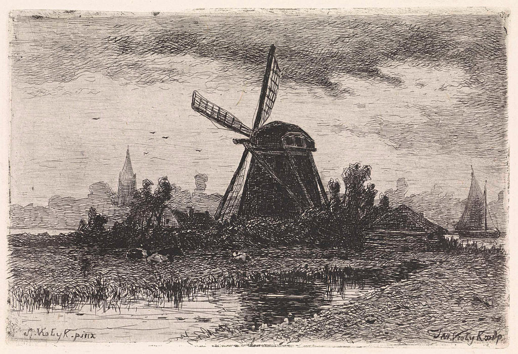 Detail of Landscape with mill by Adrianus Vrolijk