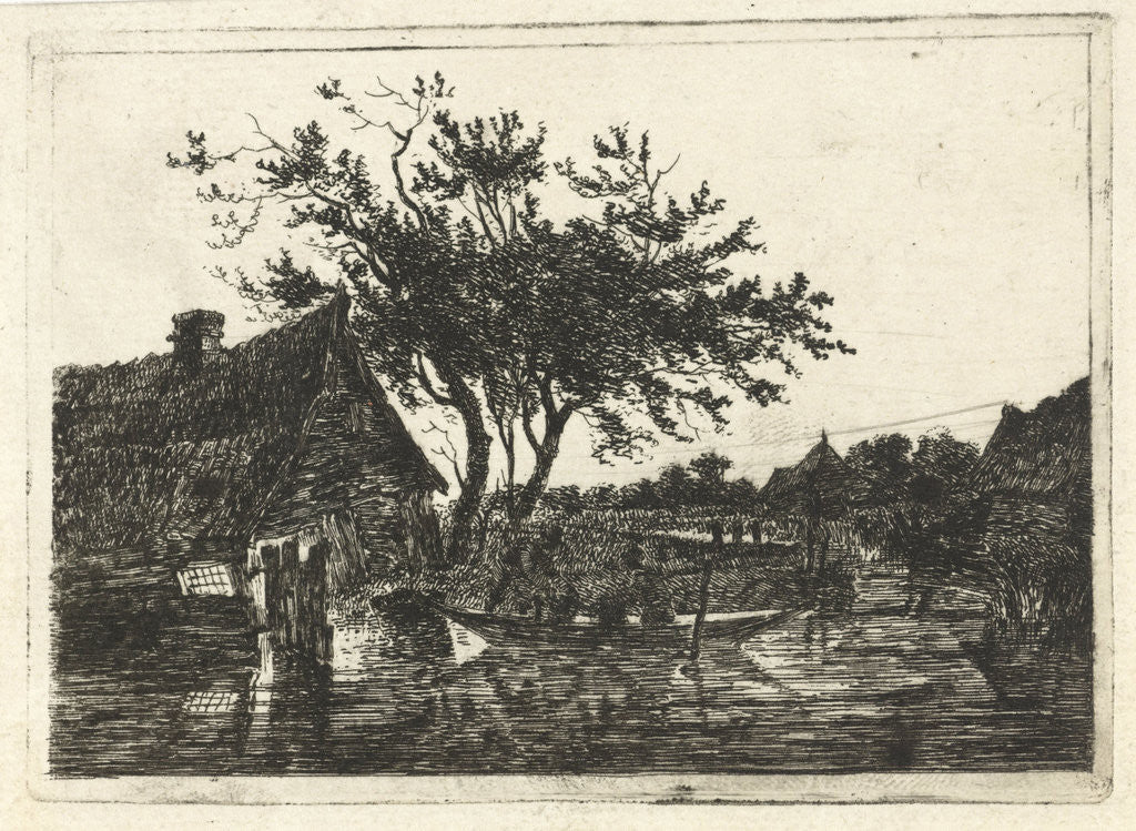 Detail of River Landscape with farm by François Joseph Pfeiffer II