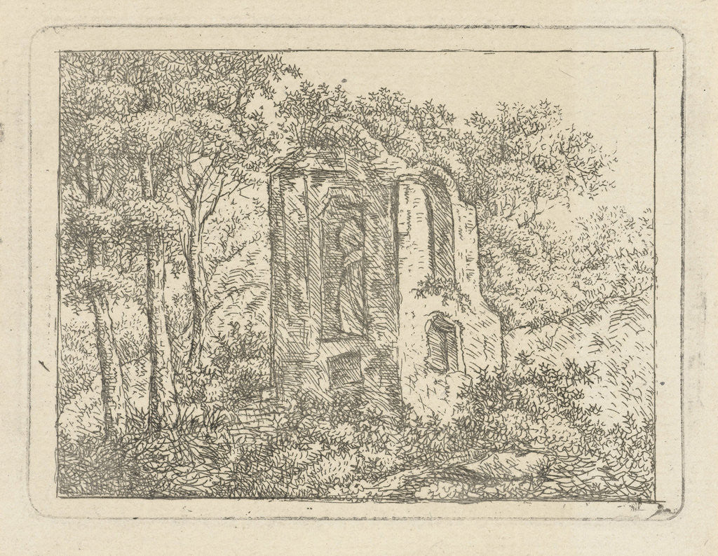 Detail of Landscape with ruins between trees by Jan van Delden