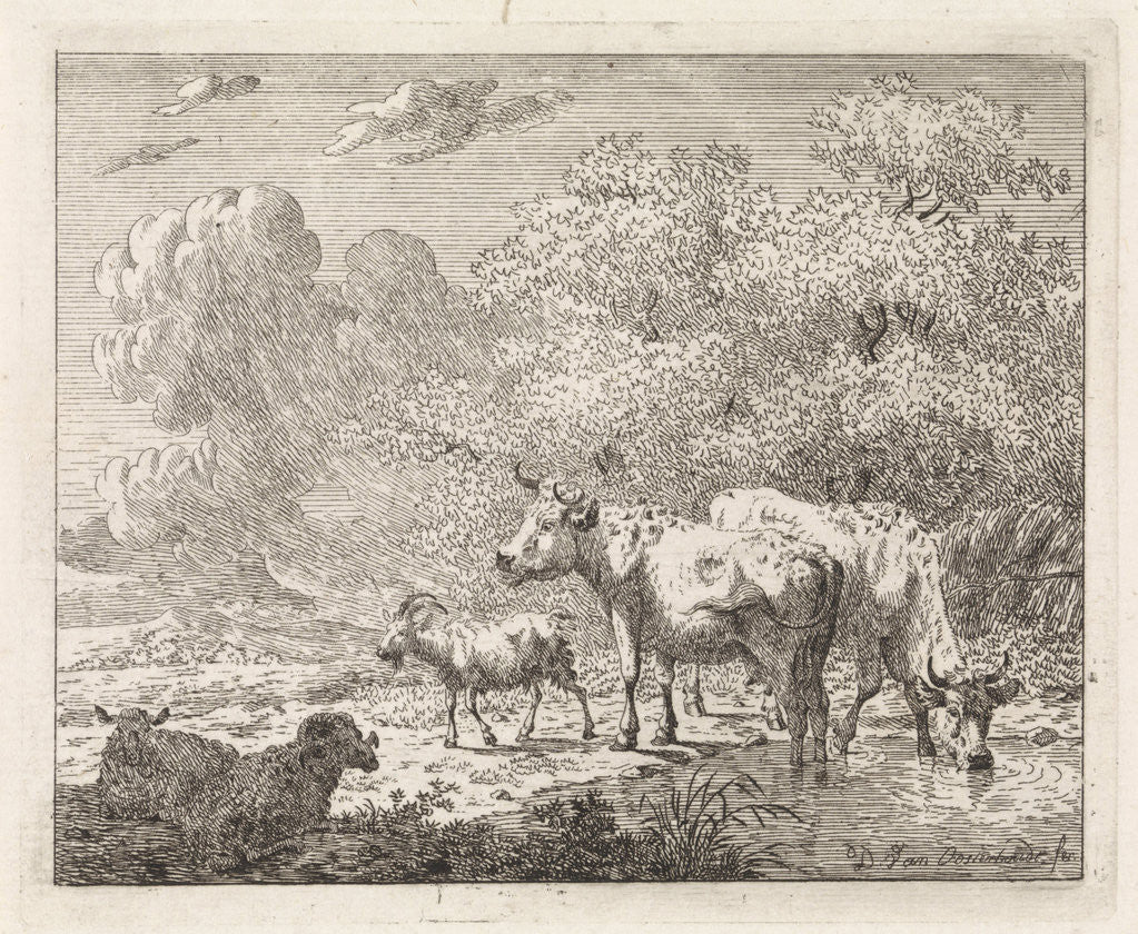 Detail of Landscape with sheep, goats and cows by Dirk van Oosterhoudt