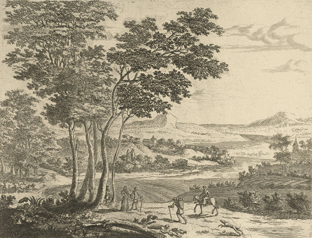 Detail of Landscape with walkers by Jan van Almeloveen