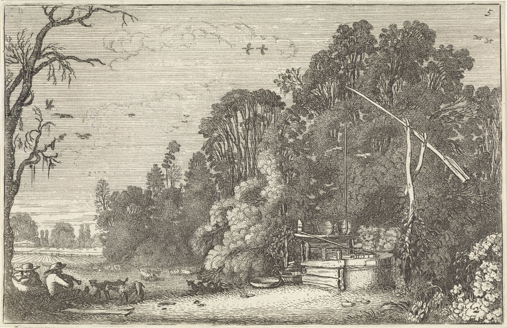 Detail of Trees Empire landscape with a well by Jan van de Velde II