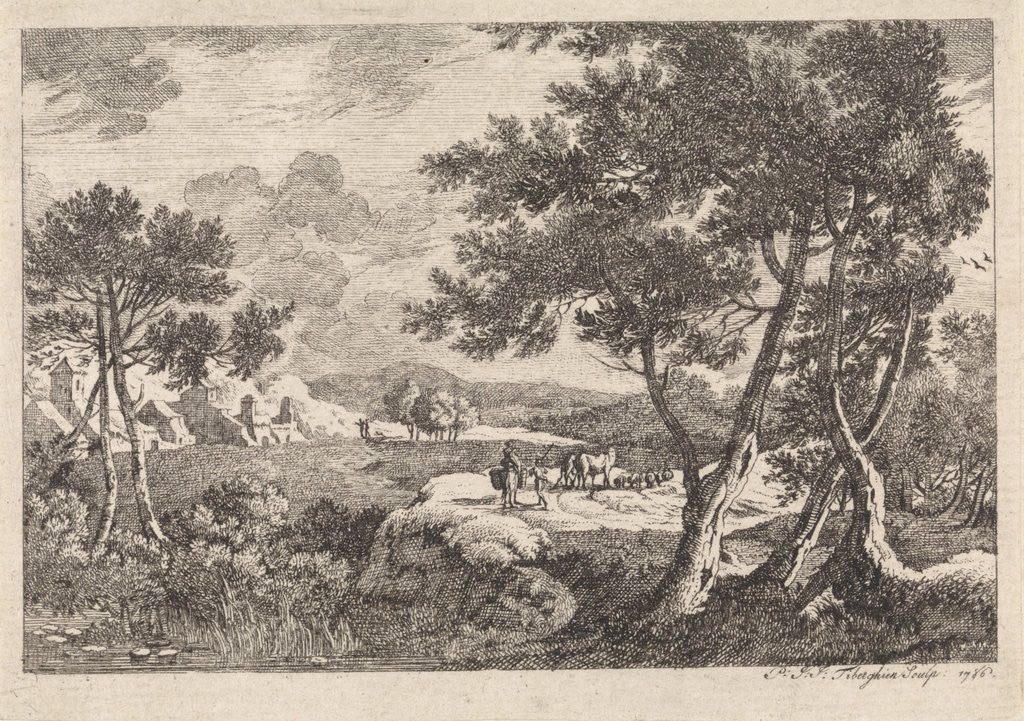 Detail of Landscape with trees in the foreground by Pierre Joseph Jacques Tiberghien