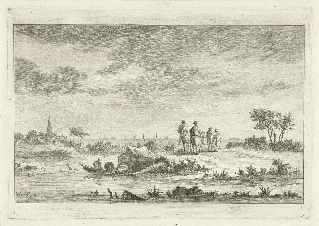 Detail of Travelers in a river landscape by Anthonij van der Haer