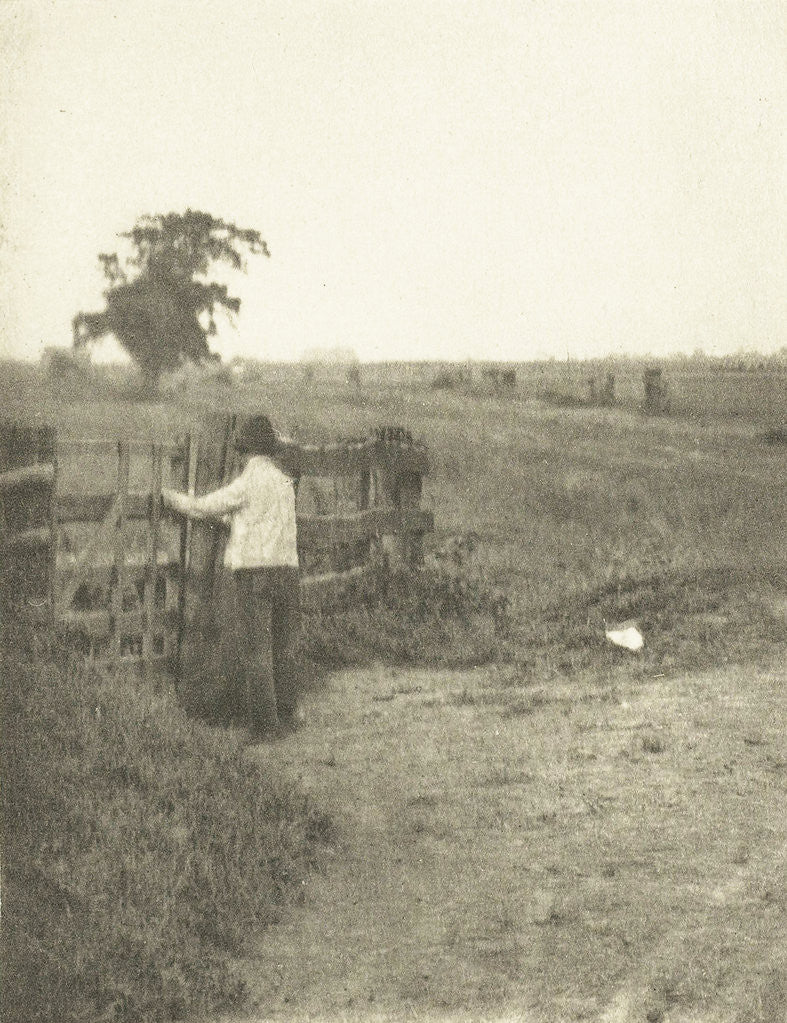 Detail of Landscape with farmer and fence by Peter Henry Emerson