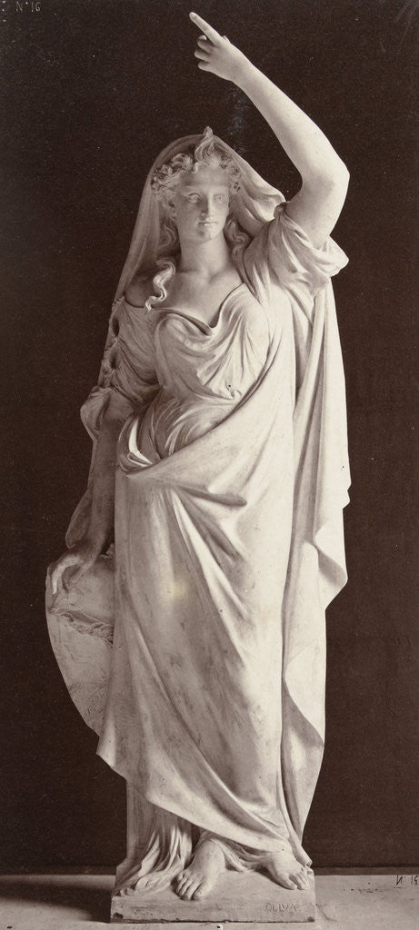 Detail of Marble statue of a woman in robe partially draped over the head by Louis-Emile Durandelle