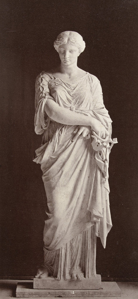 Detail of Marble statue of a woman in a robe with arms crossed by Louis-Emile Durandelle