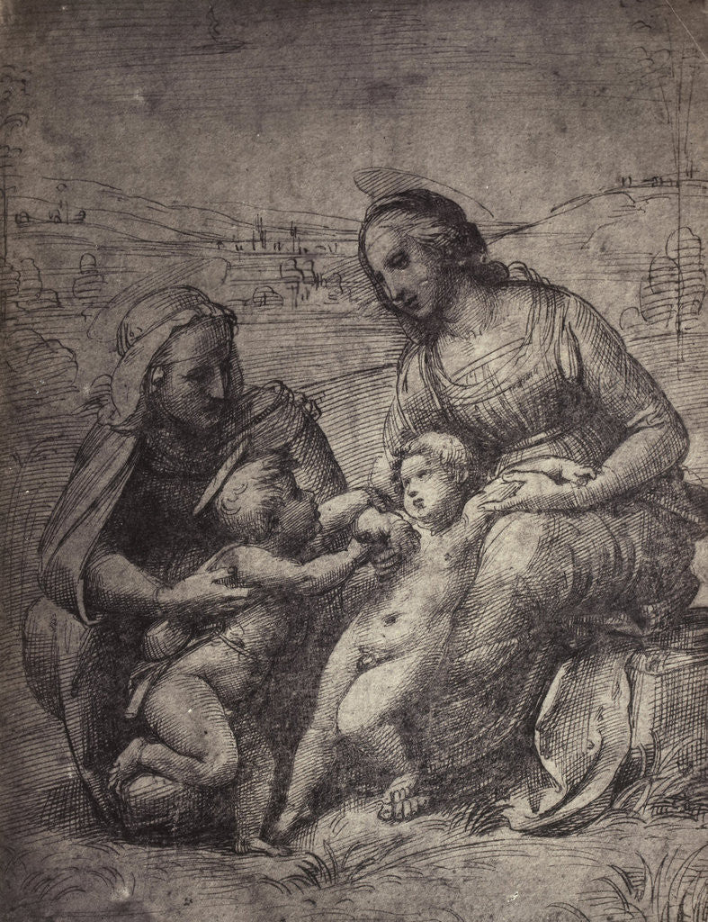 Detail of Drawing Raphael from Windsor Castle, Mary with Jesus, Elizabeth with John in landscape by Charles Thurston Thompson