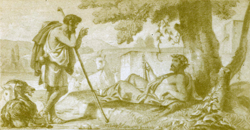 Detail of Virgil scene from the Bucolica, two men in landscape by F. Barrias