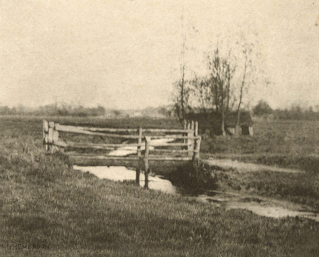 Detail of Landscape with bridge (Where Winds the Dyke) by Peter Henry Emerson