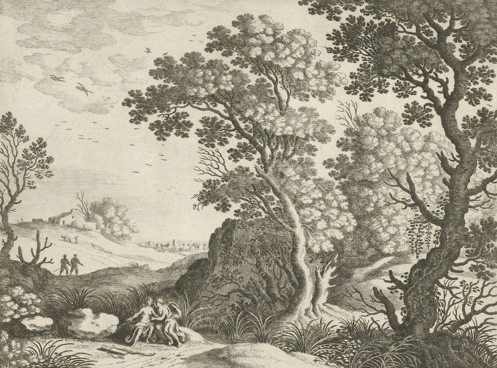 Detail of Landscape with Diana and a nymph by Antoine Bonenfant