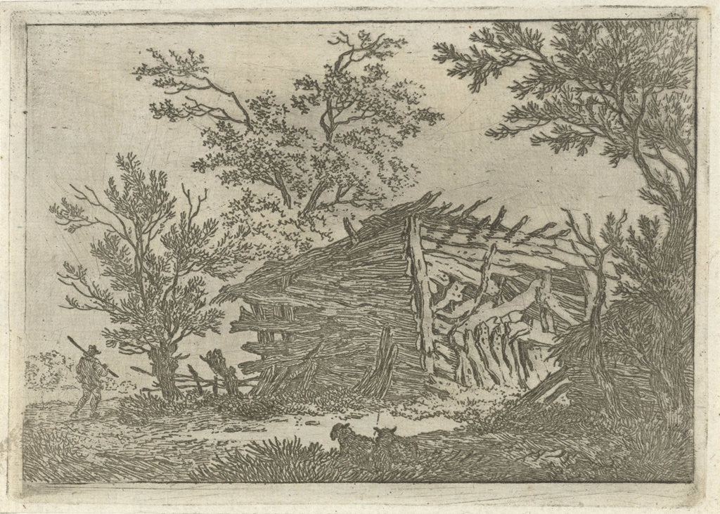 Detail of Landscape with a dilapidated barn by François Joseph Pfeiffer II