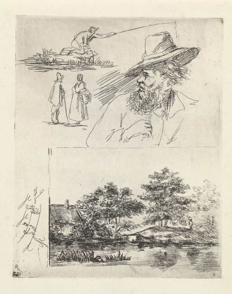 Detail of Study Sheet with four figures and a landscape by David van der Kellen II