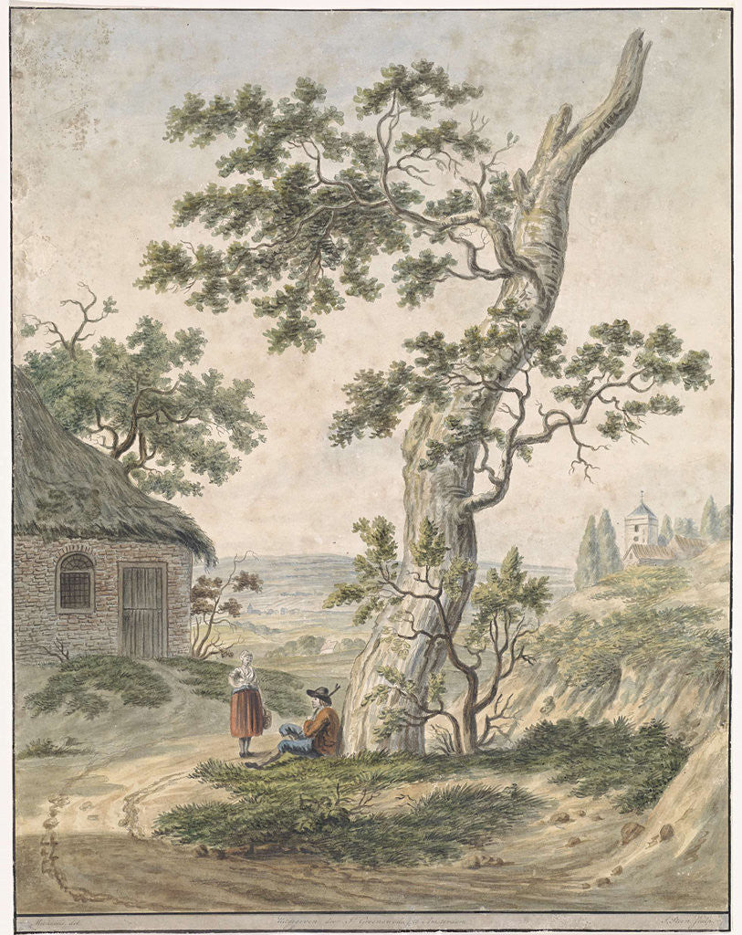 Detail of Landscape with a man and woman at a tree by Johannes Groenewoud Jansz