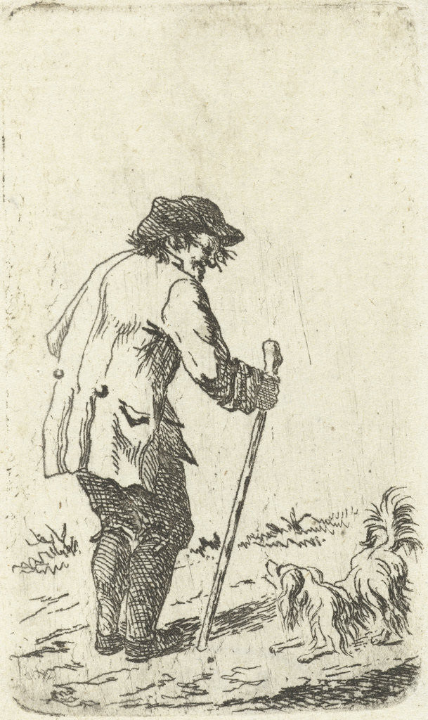 Detail of Old man leaning on a stick by Johannes Bisschop