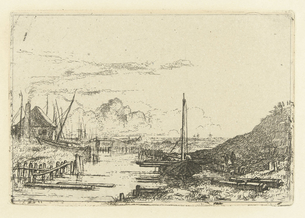 Detail of Landscape with small port by Hermanus Fock