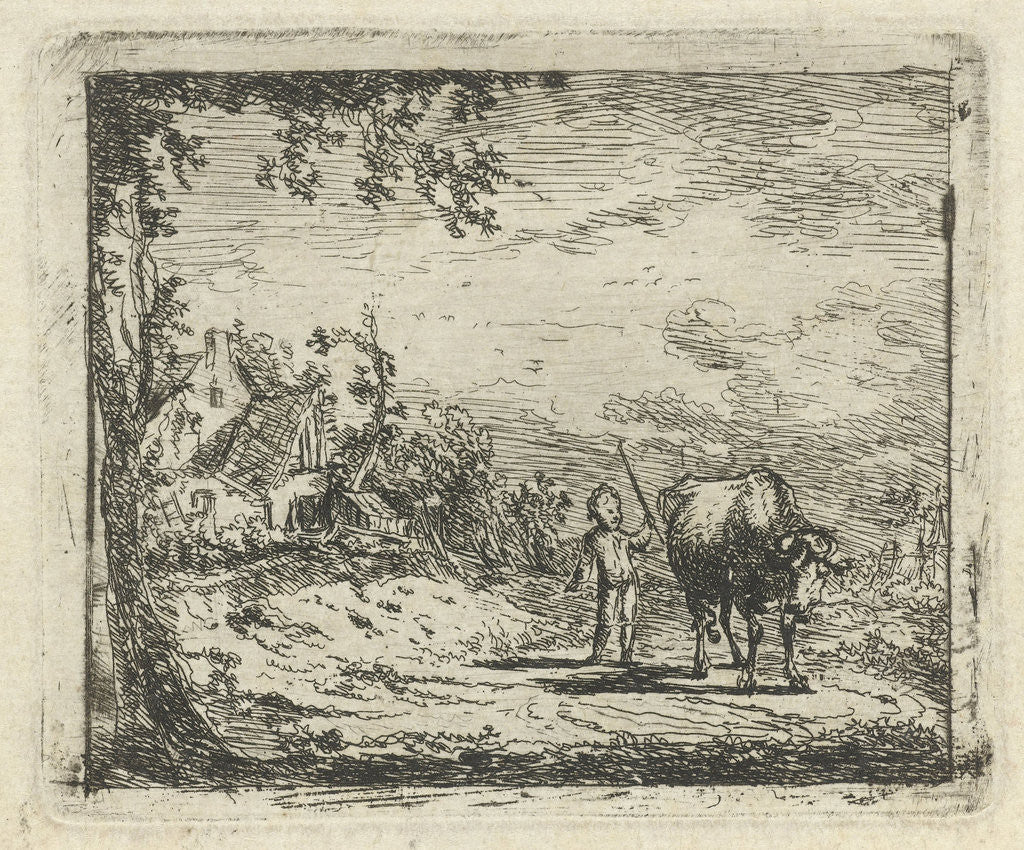 Detail of Landscape with putto and cow by Geerlig Grijpmoed