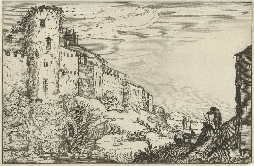 Detail of Landscape with Roman ruins by Claes Jansz. Visscher II