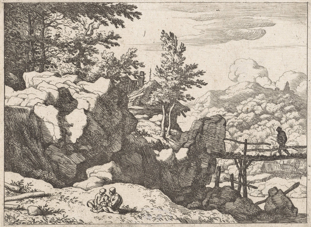 Detail of Landscape with man on bridge by Allaert van Everdingen