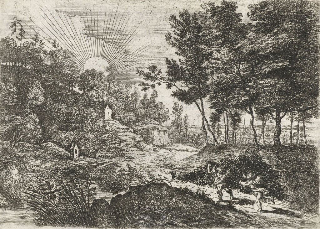 Detail of Landscape with two putti by Lucas van Uden