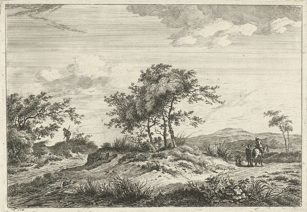 Detail of Landscape with horseman and pedestrian by Hermanus Fock