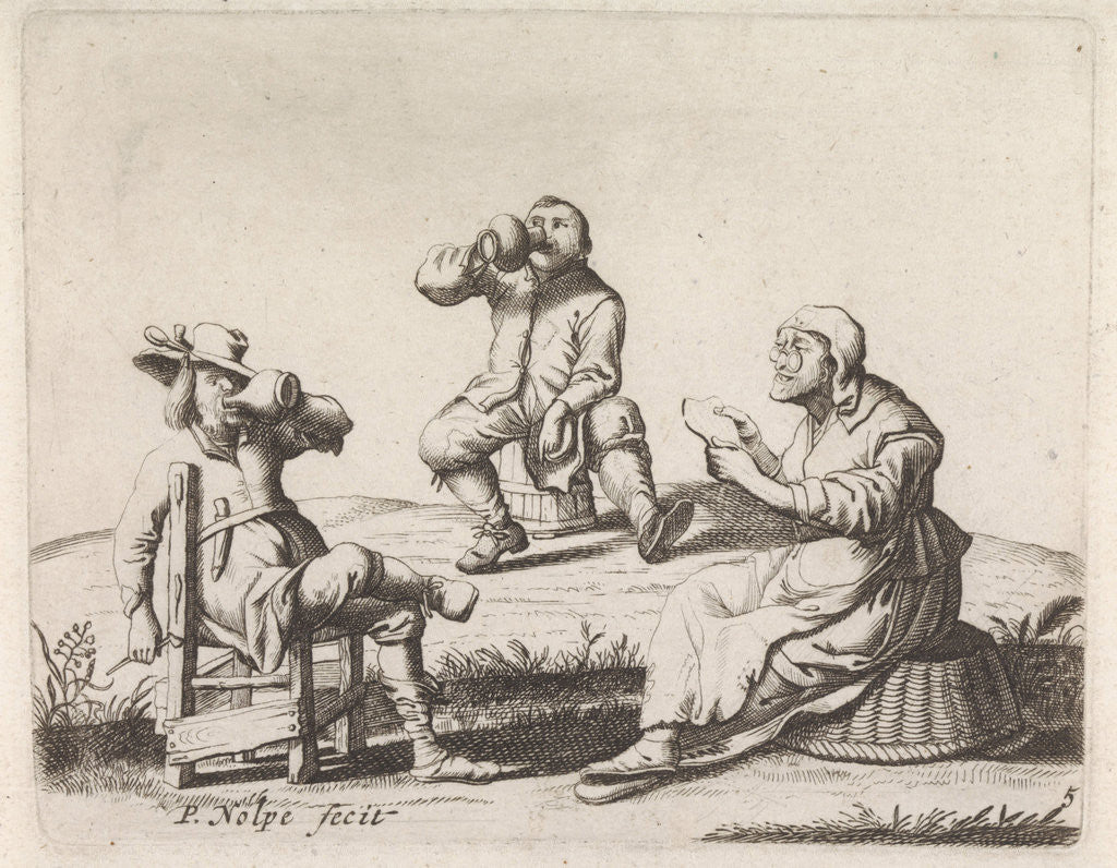 Detail of Three farmers by Pieter Jansz. Quast